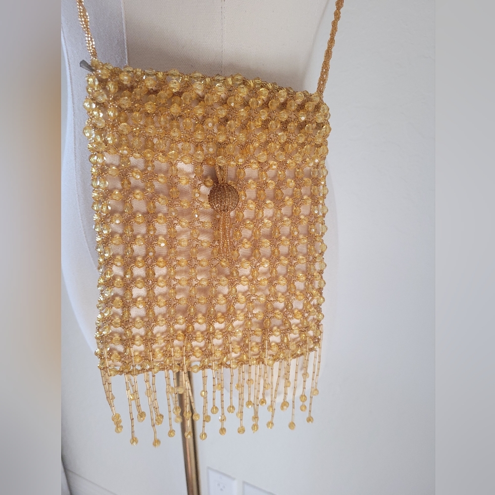 Bijoux Terner Gold Beaded Satin Bag.